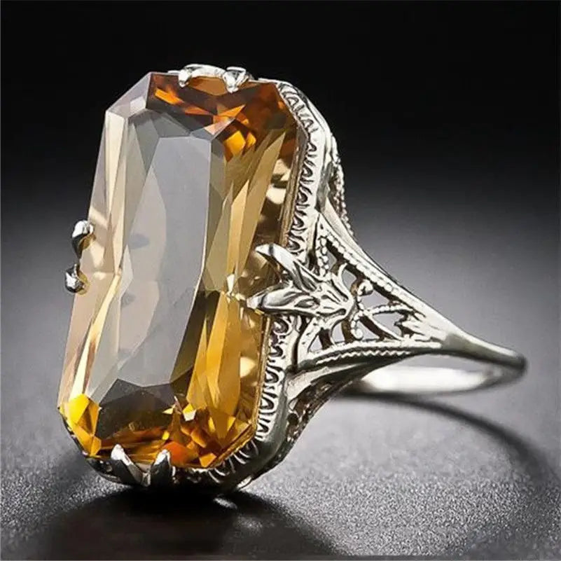 Hollow Carved Citrine Ring