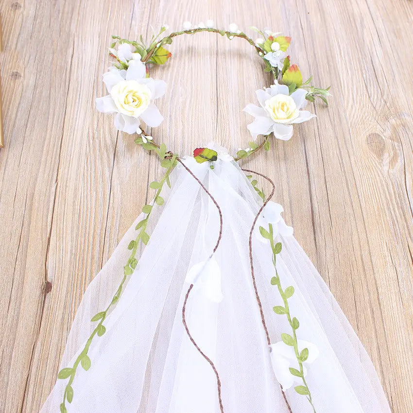 Handmade White Rose Rattan Wreath