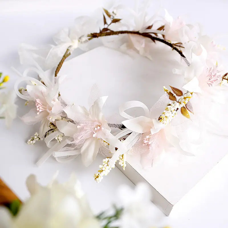 Handmade White Rose Rattan Wreath