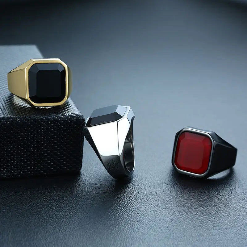Black Agate Stainless Steel Ring
