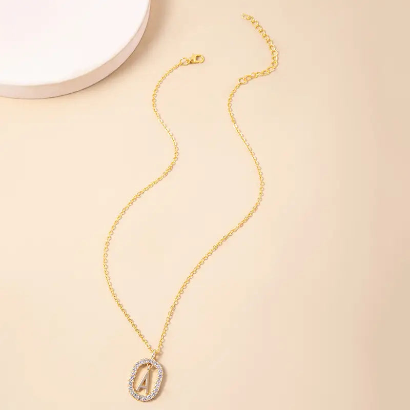 Crystal Gold Initial Letter Necklace
