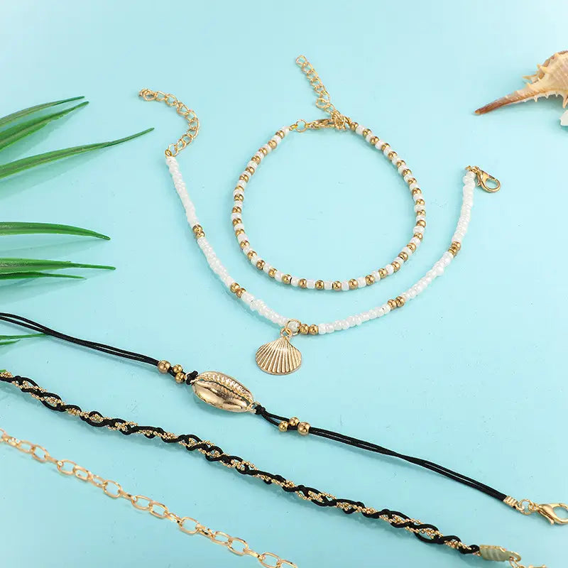 Shell Braided Anklet Set