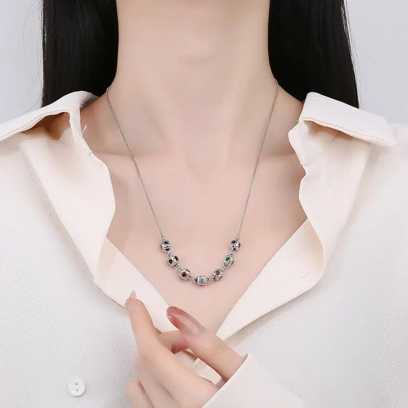 Colorful Square Dice Zircon Necklace