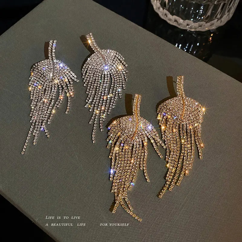 Diamond Leaf Tassel Earrings