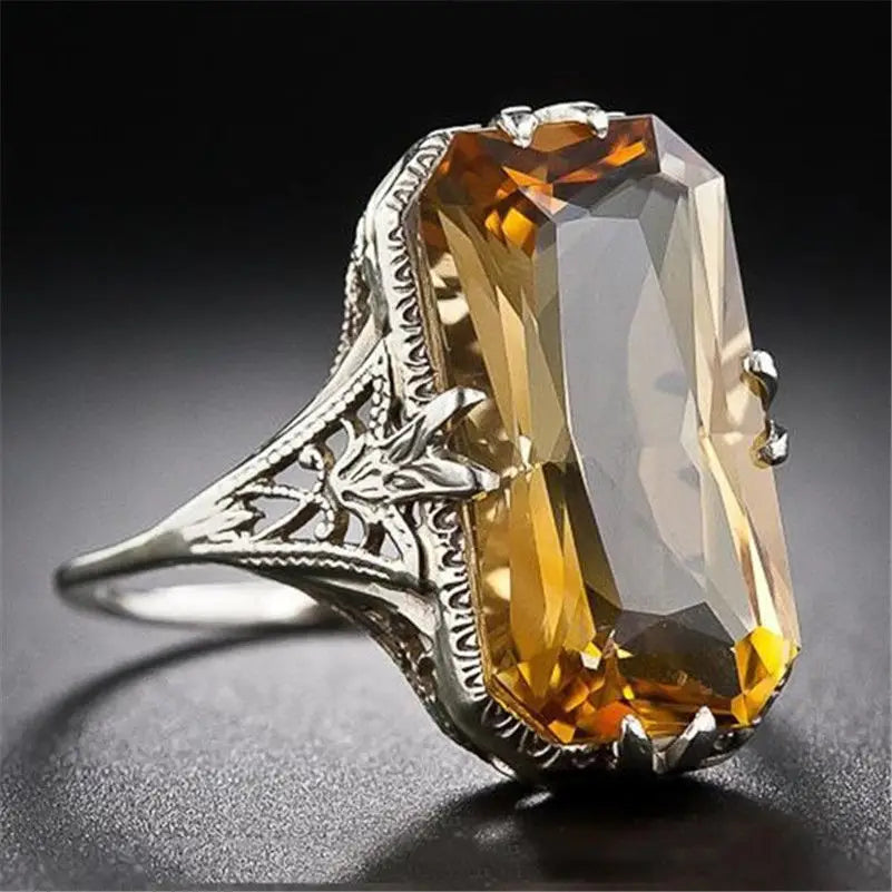 Hollow Carved Citrine Ring