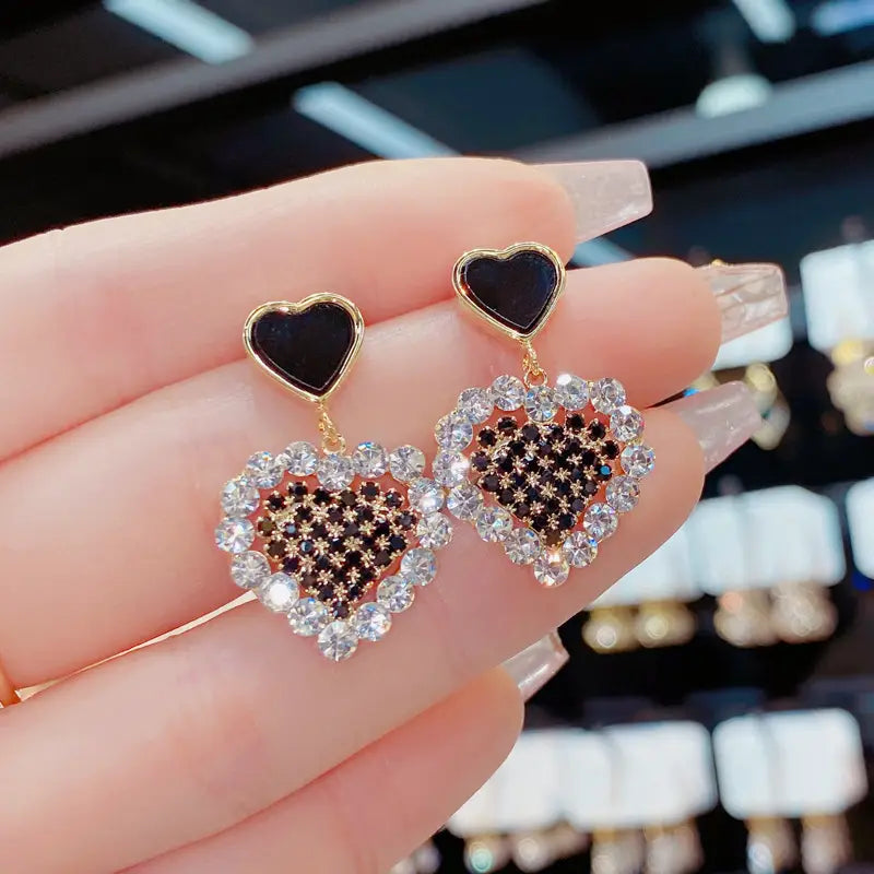 Sterling Silver Needle Drip Oil Love Heart Earrings