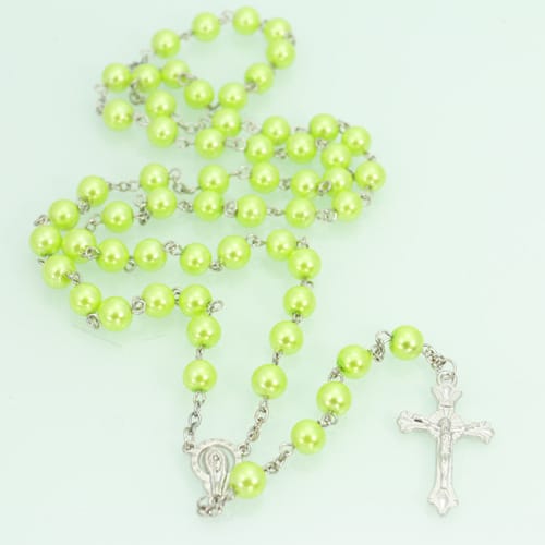 8MM Bead Pearl Cross Necklace