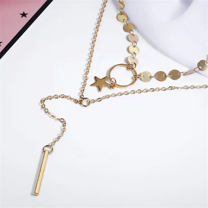 Multi Layer Star Moon Necklace