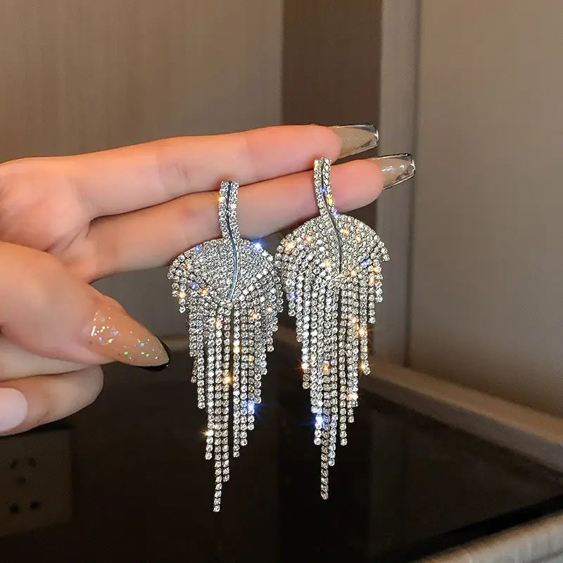 Diamond Leaf Tassel Earrings