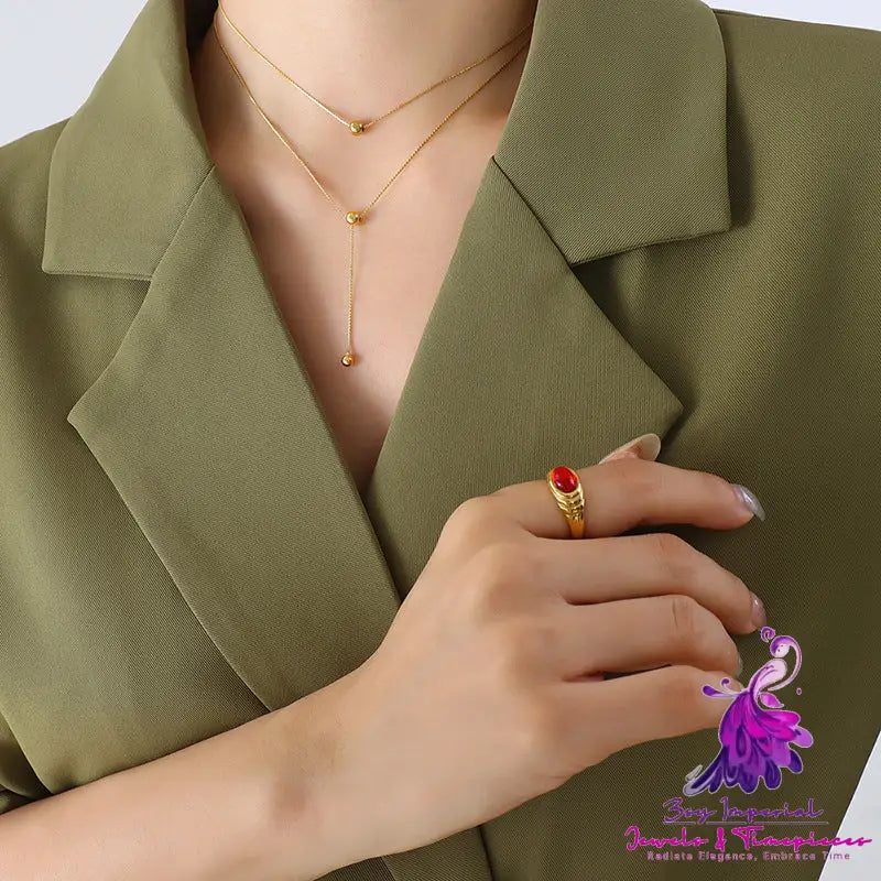 Double Layer Twin Round Beads Necklace for Women