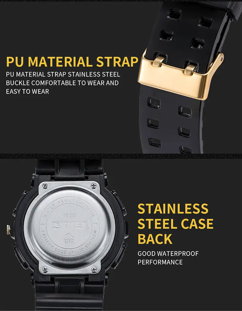 Black Gold Sports Double Display Electronic Watch for