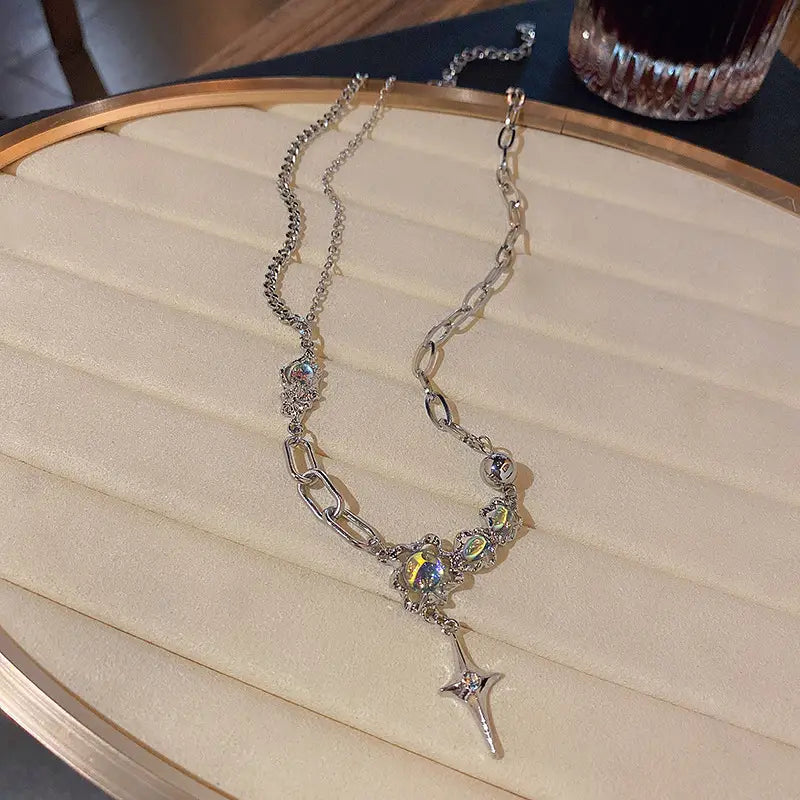 Moonstone Cross Clavicle Chain