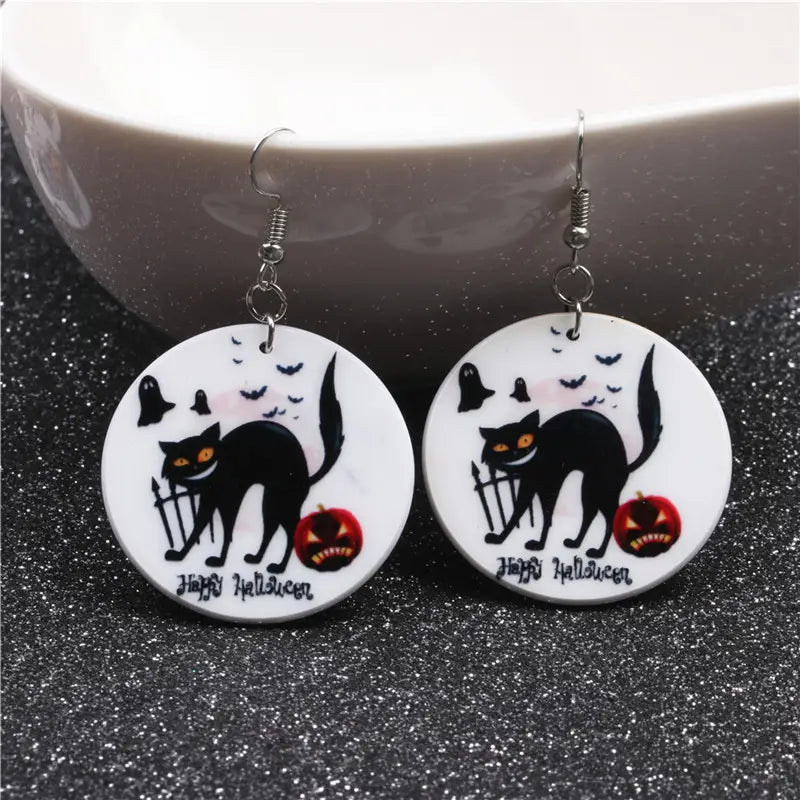 Halloween Black Cat Pumpkin Earrings Ghost Festival