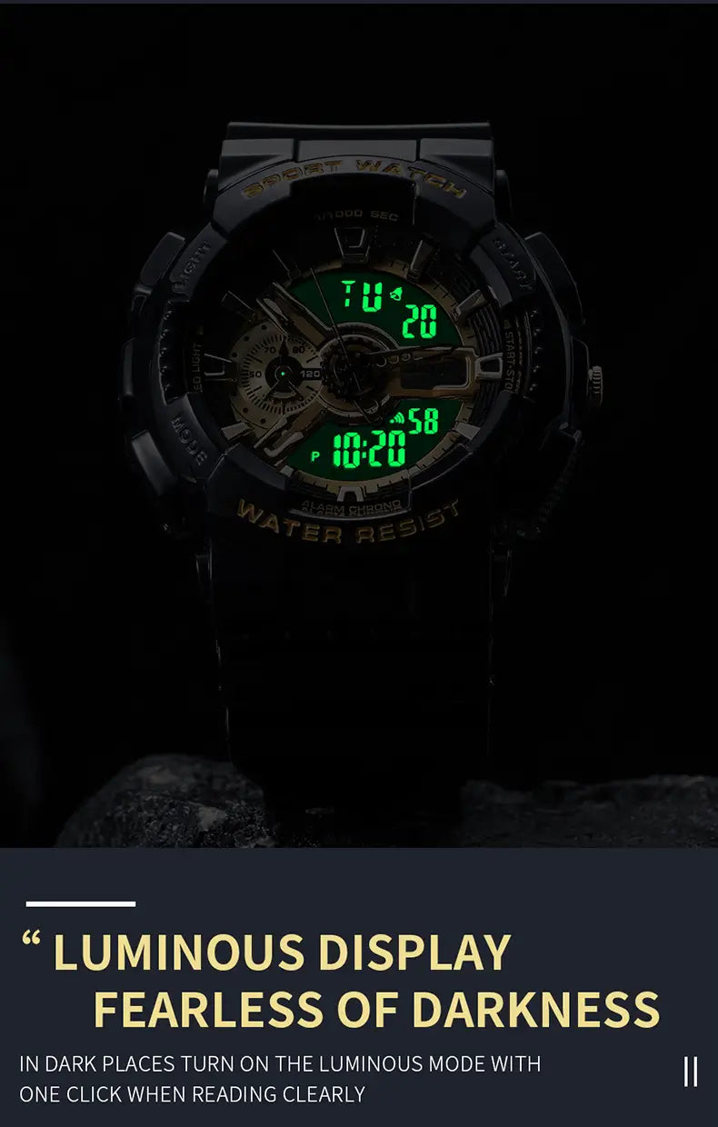 Black Gold Sports Double Display Electronic Watch for