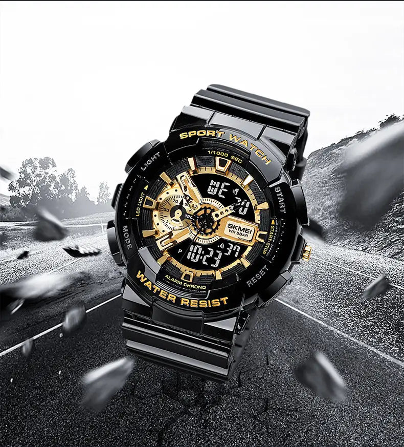 Black Gold Sports Double Display Electronic Watch for