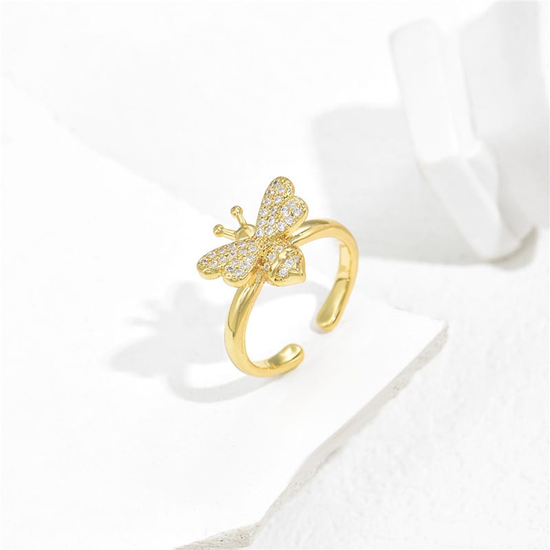 Copper Plated Micro Inlaid Bee Ring