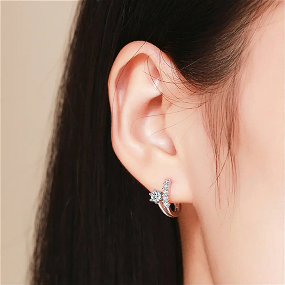 Diamond-set Six-grip Earrings