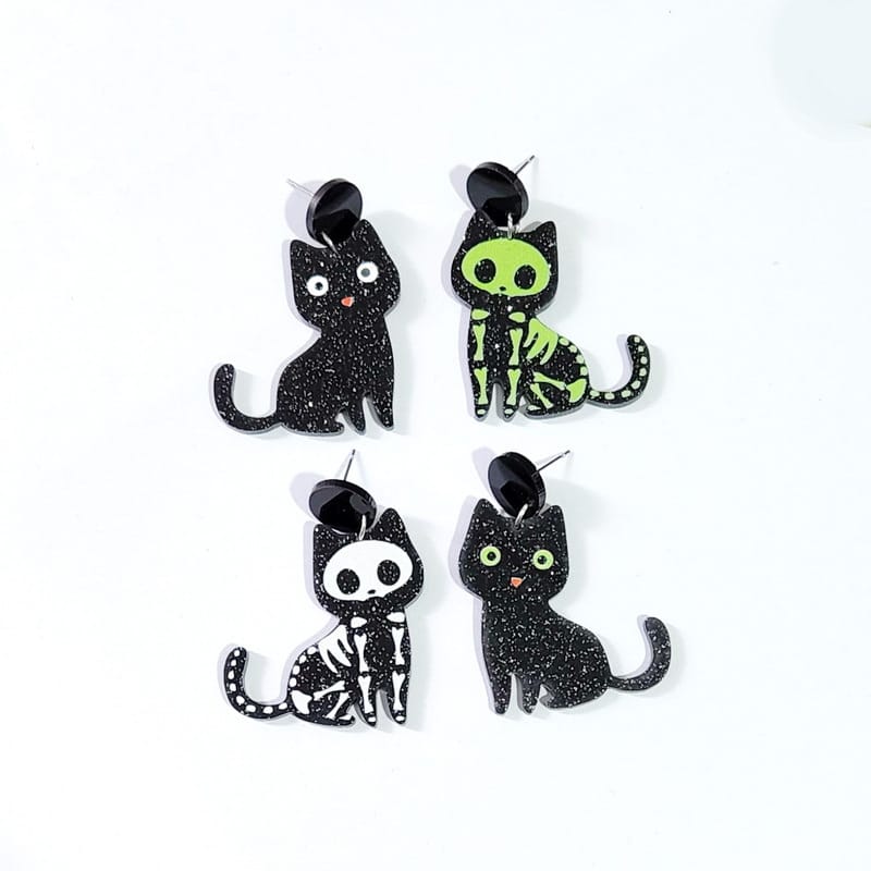 Animal Bones Black Cat Earrings