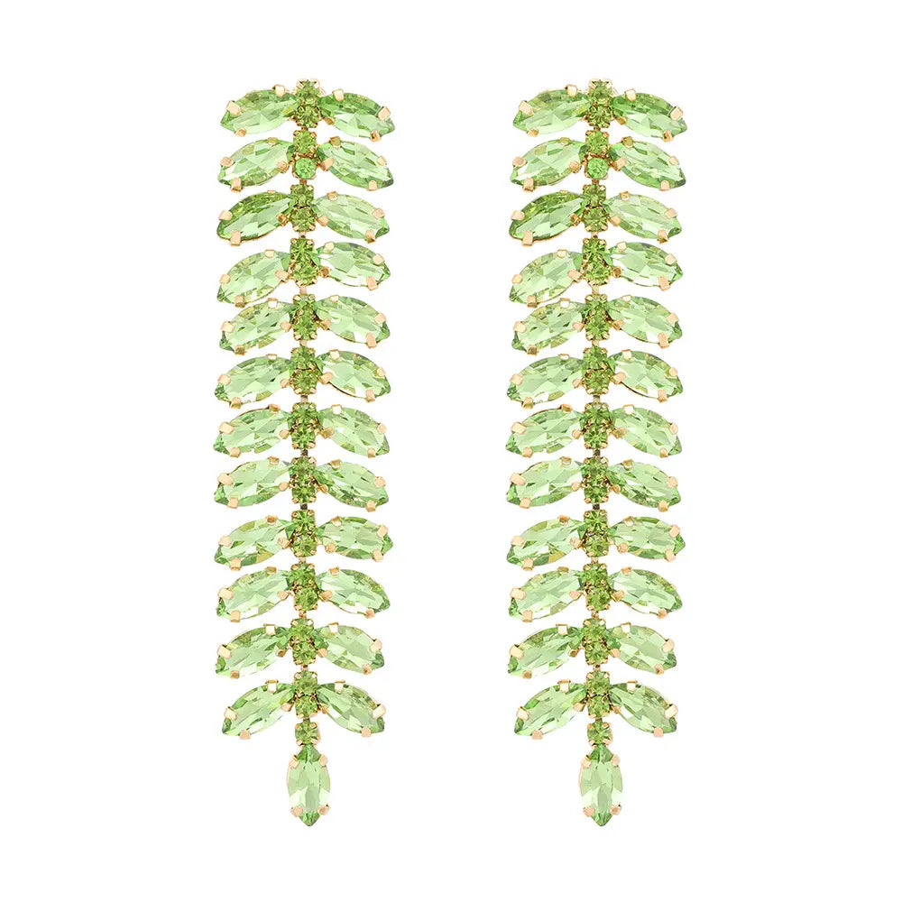 Rhinestone Long Leaf Earrings