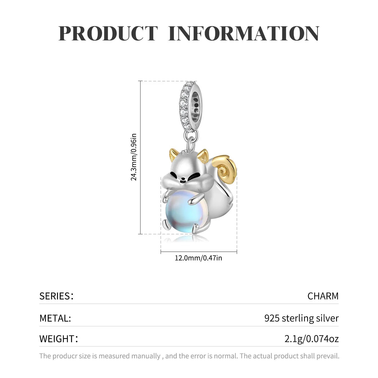 Squirrel Pendant with Synthetic Moonstone Bracelet