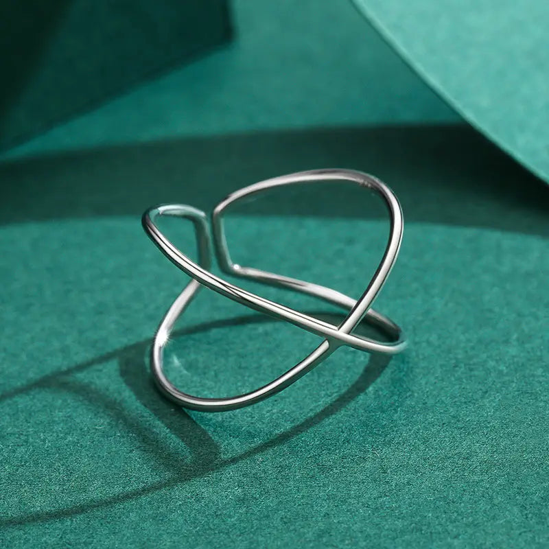 Silver Cross Geometric Line Ring