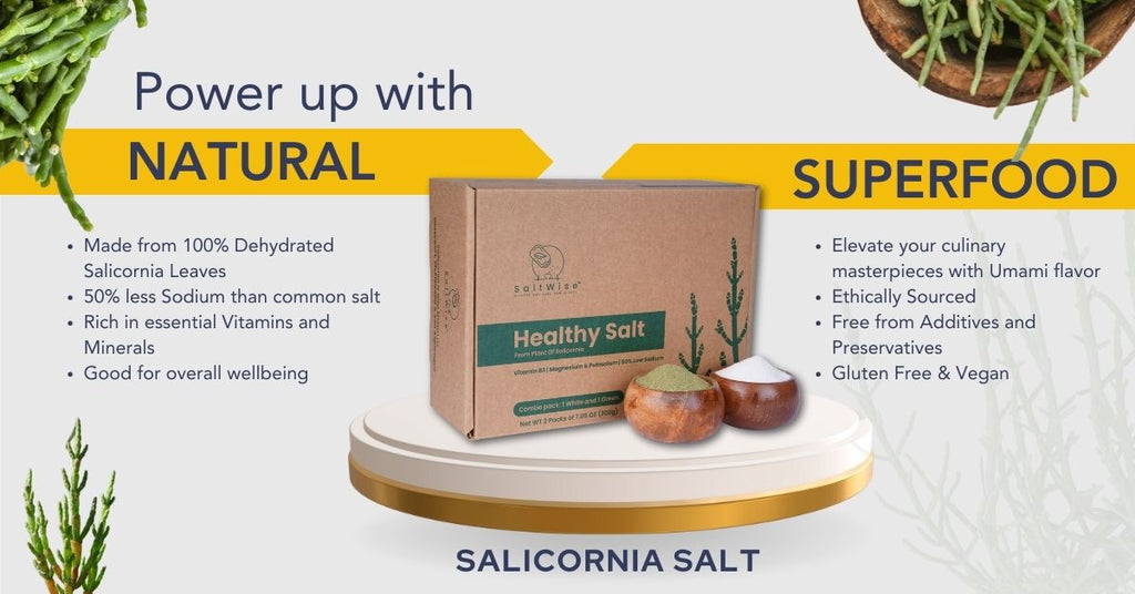 Combination of Goodness and Health. Salicornia Salt Green and Salicornia Salt White