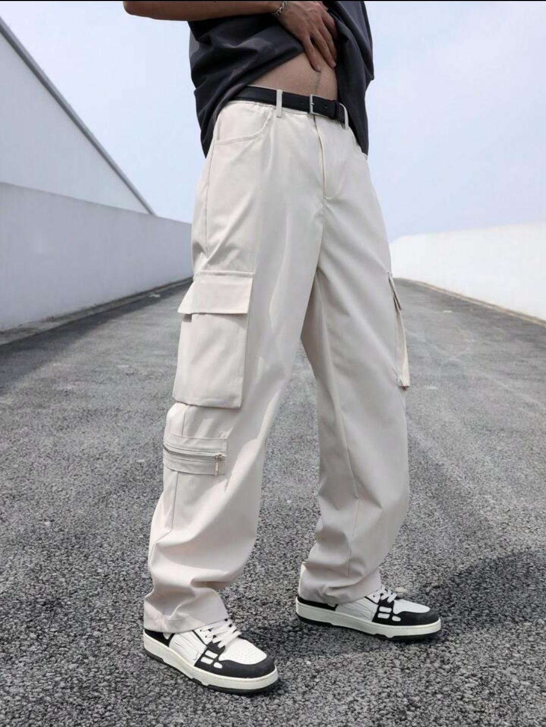 Flap Pocket Drawstring Hem Wide Leg Cargo Pants