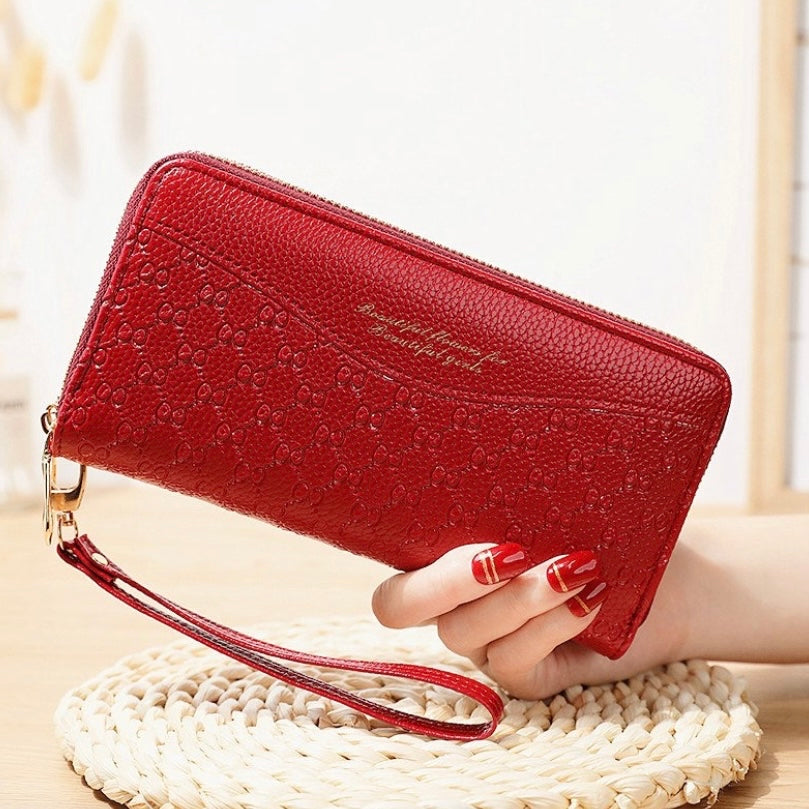 Wallet for Women,Fashion Double Zipper Wallet,Large Capacity Long Wallet Credit Card Coin Purse Clutch Wristlet