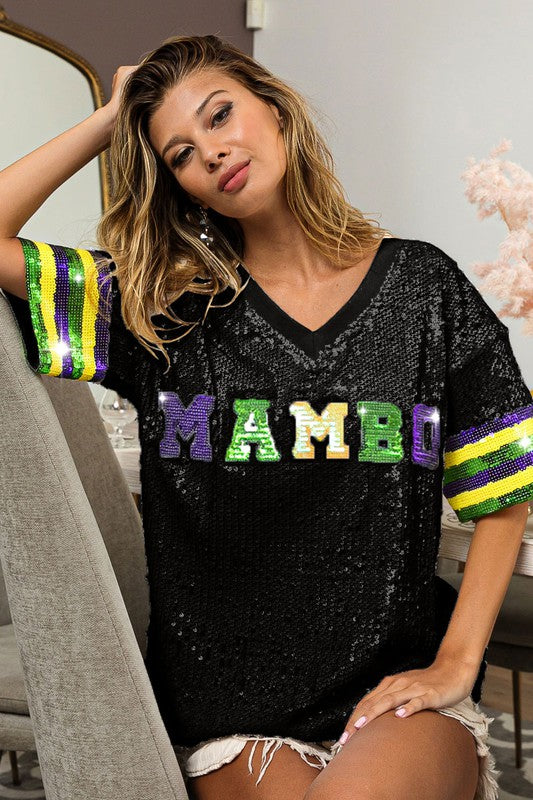 MARDI GRAS MASKS SEQUIN PATCHES PULLOVER