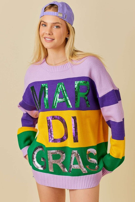 MARDI GRAS MASKS SEQUIN PATCHES PULLOVER