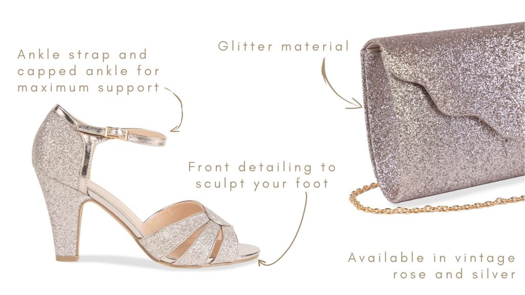 Keegan Vintage Rose Glitter Sandal & matching Dali Glitter Bag