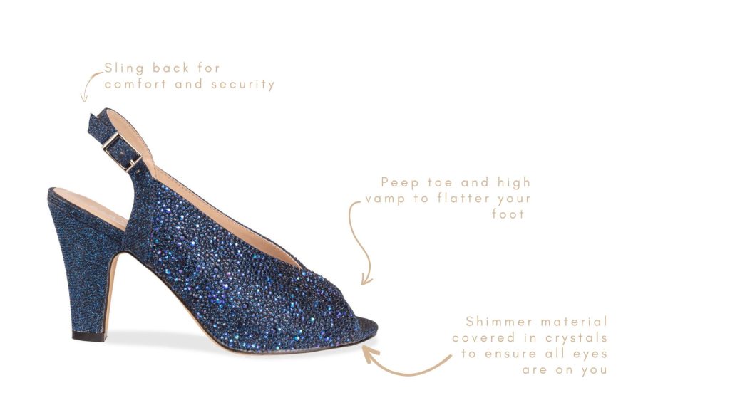 Glory Navy, Glitter Crystal, Sling Back, High Vamp, Peep Toe, Navy Crystals