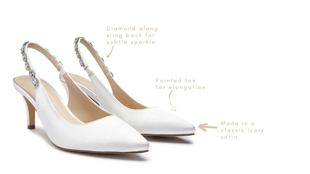 Clementine Ivory Satin Sling Back Diamonds