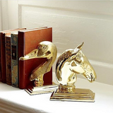 Brass Goose Bookend and Brass Horse Head Bookend