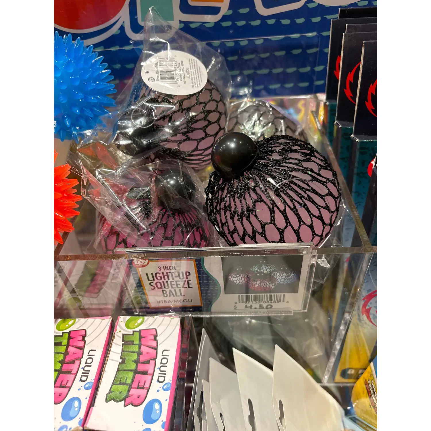 3" LIGHT-UP MESH SQUISH GLITTER BALL