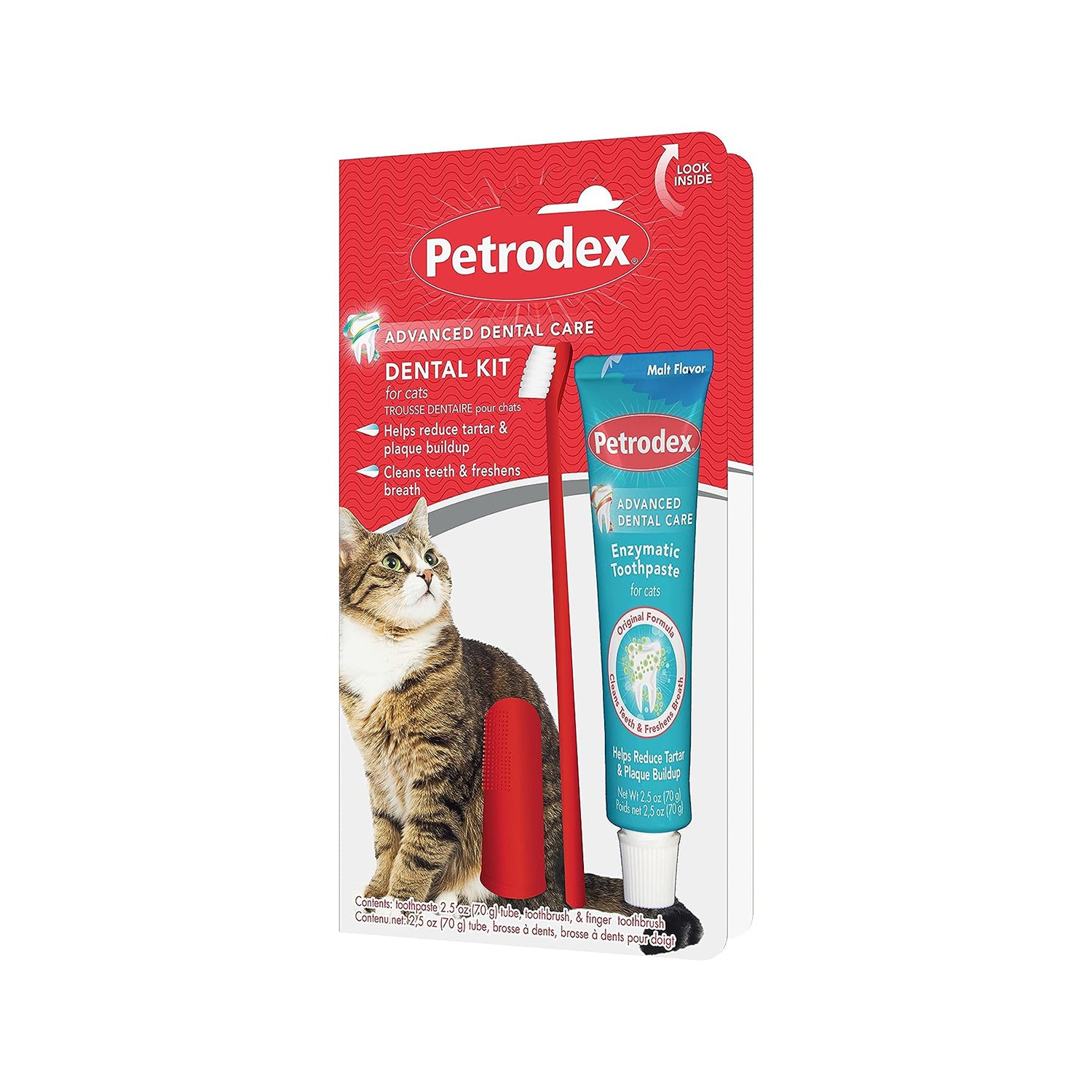 Petrodex Dental Care Kit for Cats, Cat Toothbrush and Toothpaste, Cleans Teeth and Fights Bad Breath, Reduces Plaque Tartar Formation, Malt Flavor, 2.5oz Toothpaste + Toothbrush