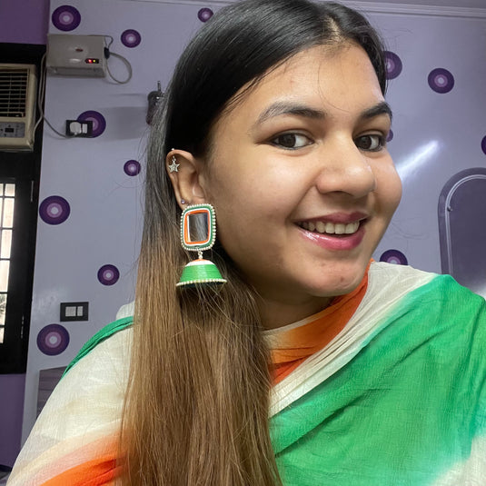 Square Stud Jhumka - Tricolor