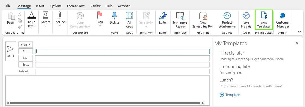 Outlook templates window