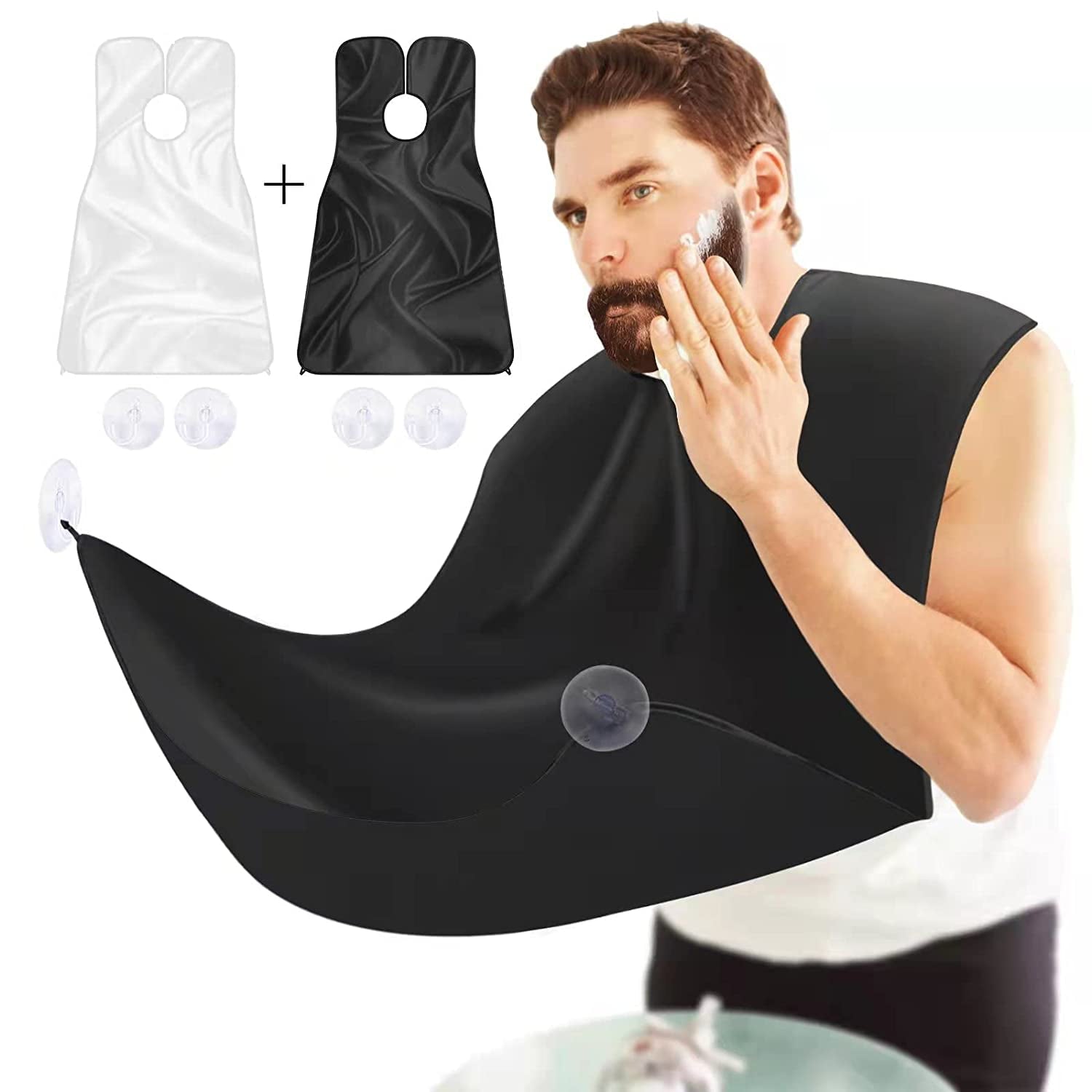 Beard Bib for Shaving, Beard Apron, Waterproof Shaving Cloth Kit Non-Stick Beard Cape, Beard Trimming Bib with Strong Suction Cup, A Gift for All Men