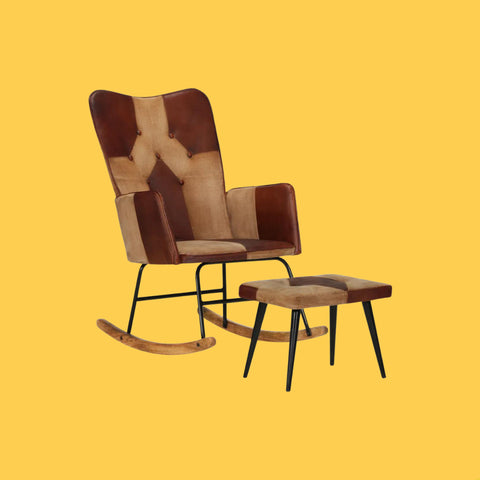 un rocking chair marron de couleur marron, sur un fond jaune