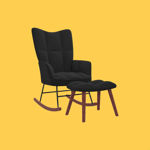 Une Chaise Rocking Chair Noir sur un fond jaune.