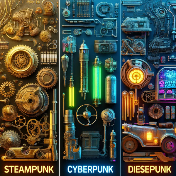 Image showing 3 forms of punk, steampunk, cyberpunk and dieselpunk