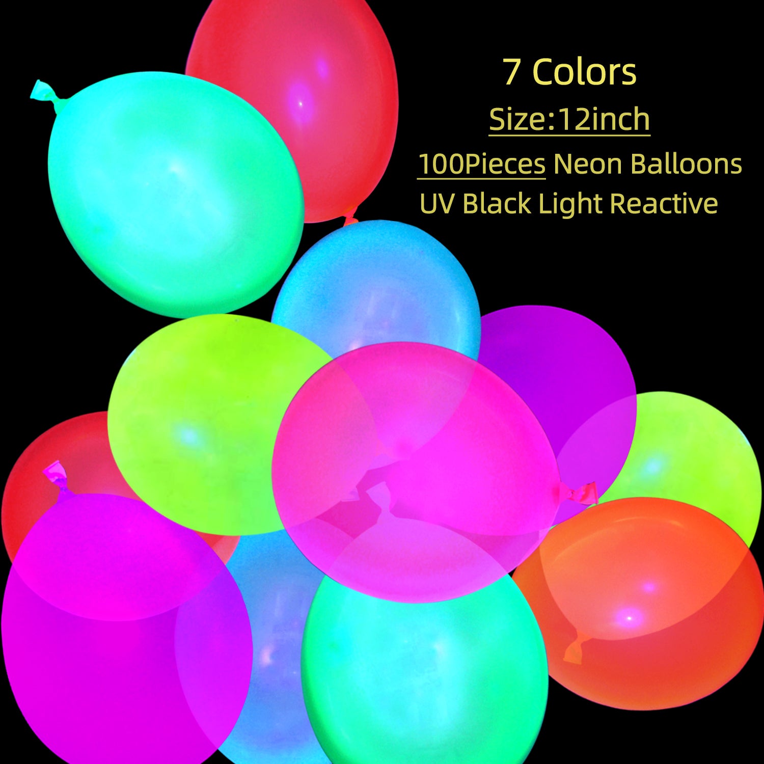 100Pcs UV Neon Balloons, Neon Glow Party Balloons, UV Black Light  Fluorescent Balloons, Glow in the dark for Birthday Decorations Wedding Party  Supplies 