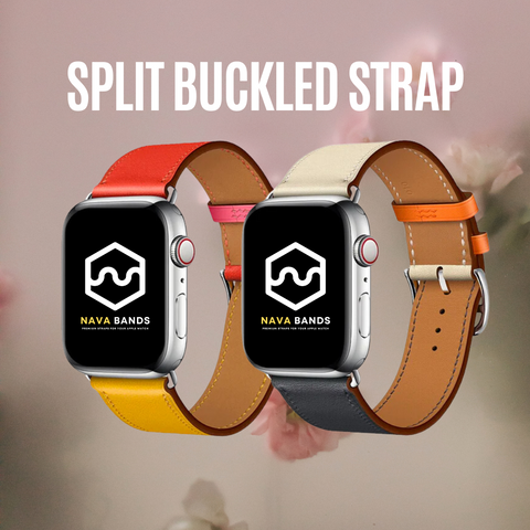 Split Buckled Strap Apple Watch band - Leather band with unique color combination, blending classic and modern styles