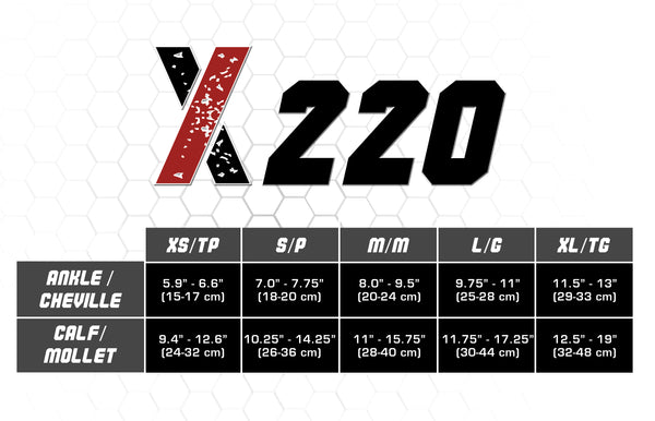 X220, CSX, Full Sock, Compression, Sock, Size Chart