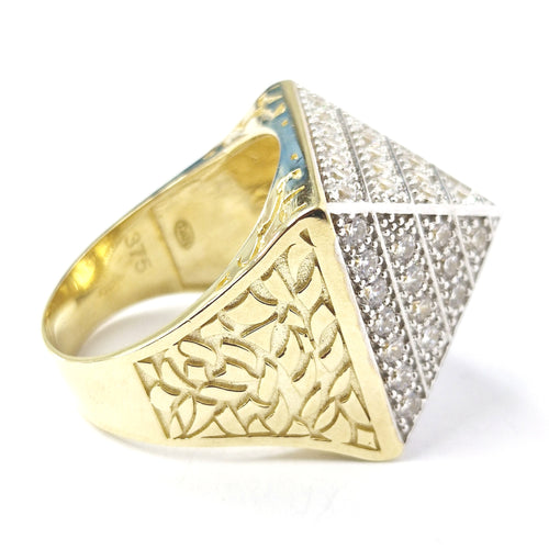 Silver Plain Gold Plated Pyramid Ring (R-1208-G) - House of Jewellery