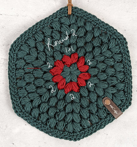 Round 2 of the Fancy Puff Trivet, highlighted in red.