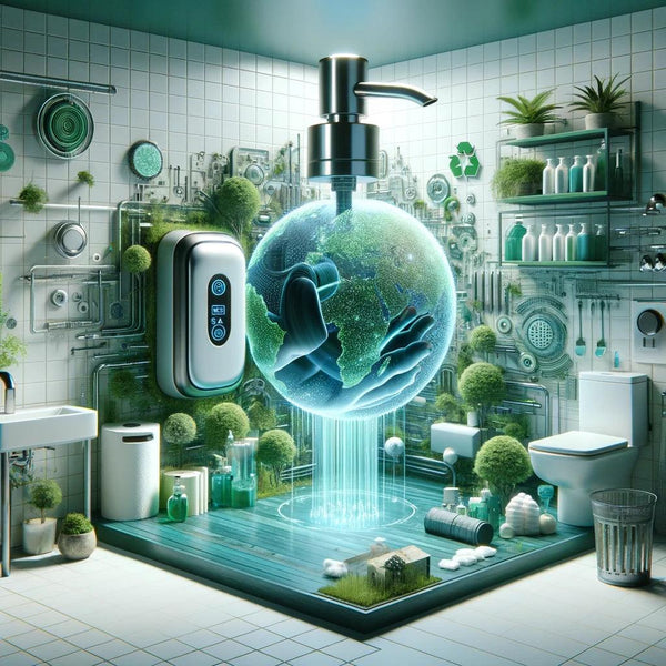 Hygiène futuriste avec la Terre au cœur de la salle de bain.