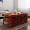 Carved Wooden Coffee Table With Stools