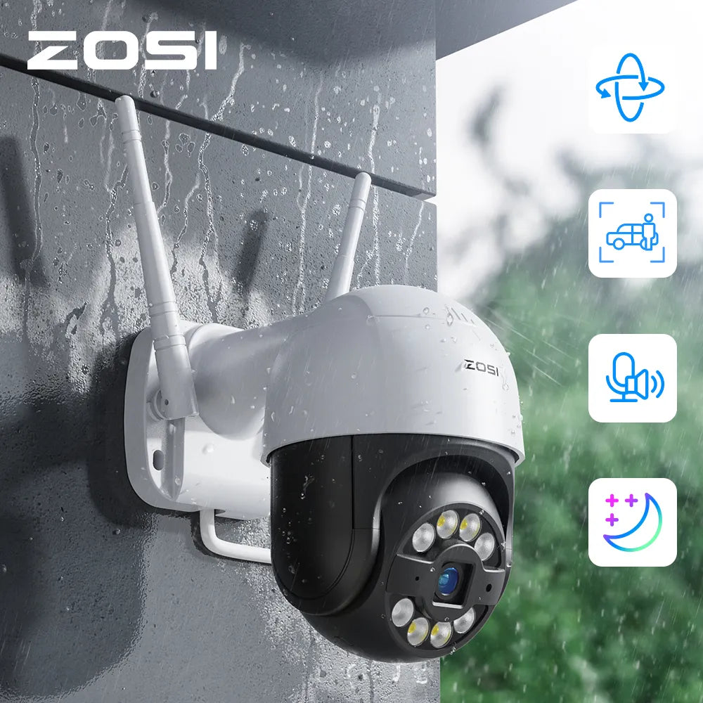 Outdoor night vision security camera w/ 2-way audio. Motion detection and face recognition